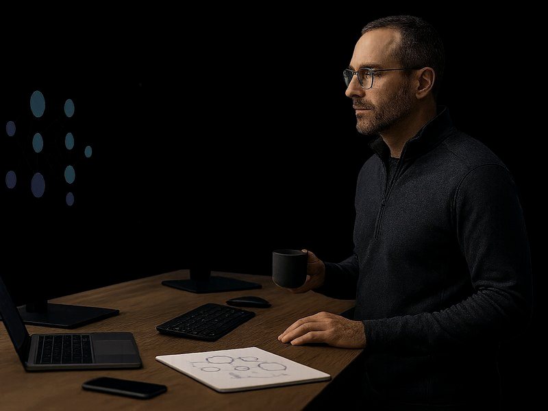 Cloud engineer at multi-monitor workstation — AWS, Azure, GCP, Kubernetes